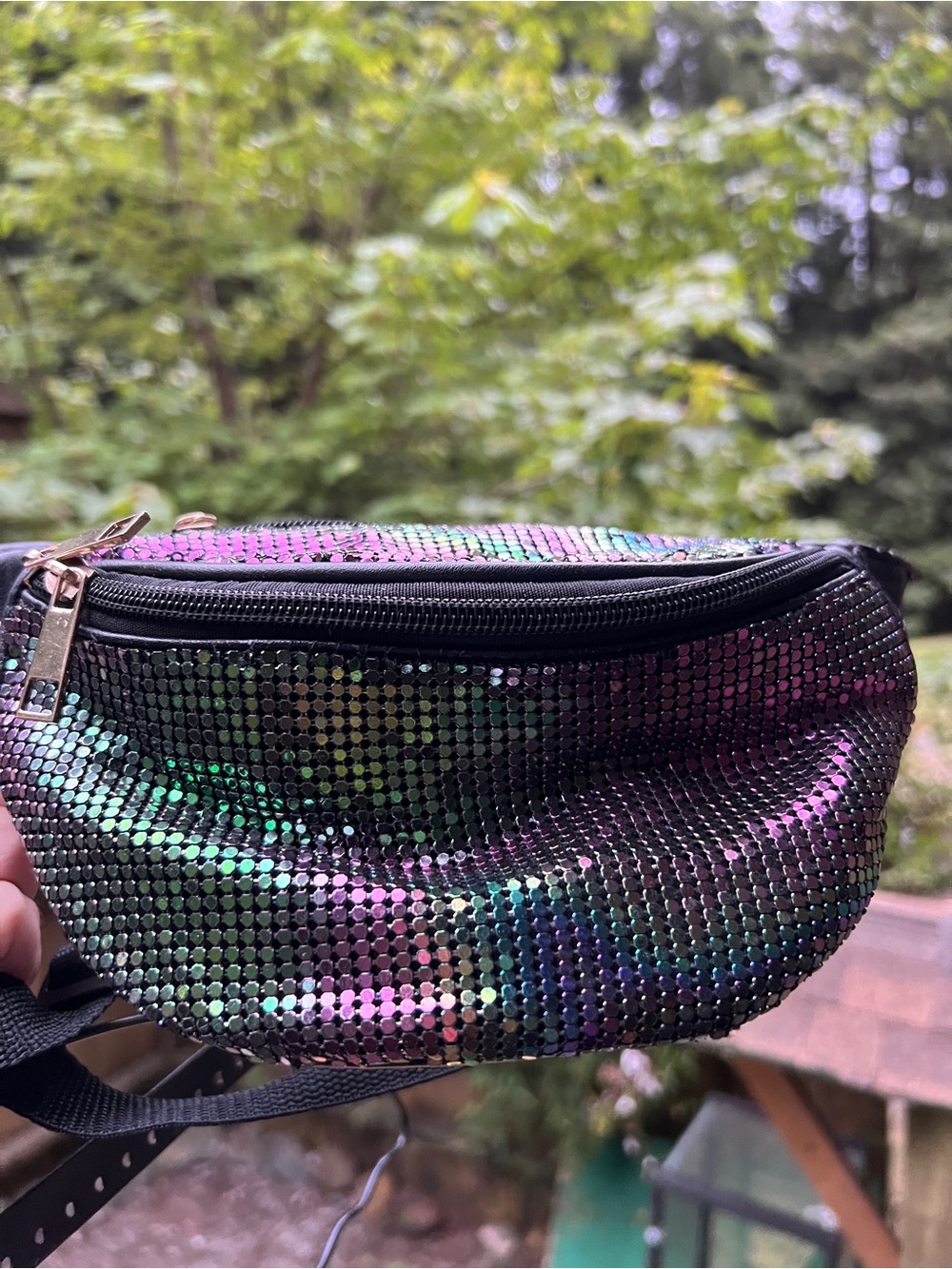 Sequin Oil Slick Multi Tone Leather Adjustable Waist Purse Fanny Pack Hip Bag - Picture 3 of 12